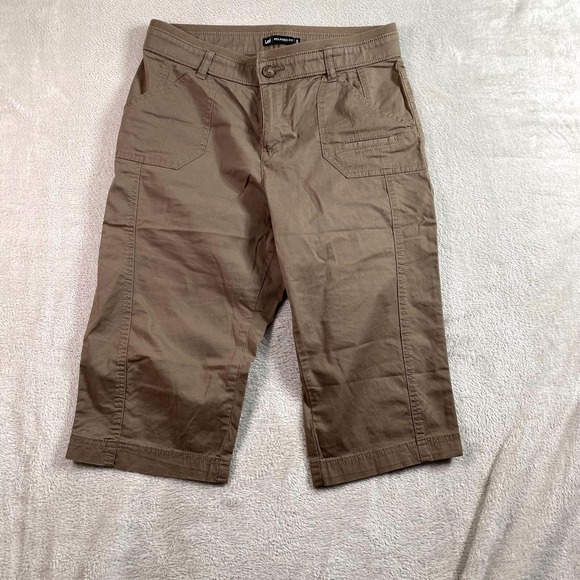 Lee Pants - Lee Shorts Womens 10 Medium Relaxed Chino Mid Rise Stretch Waist Brown Casual